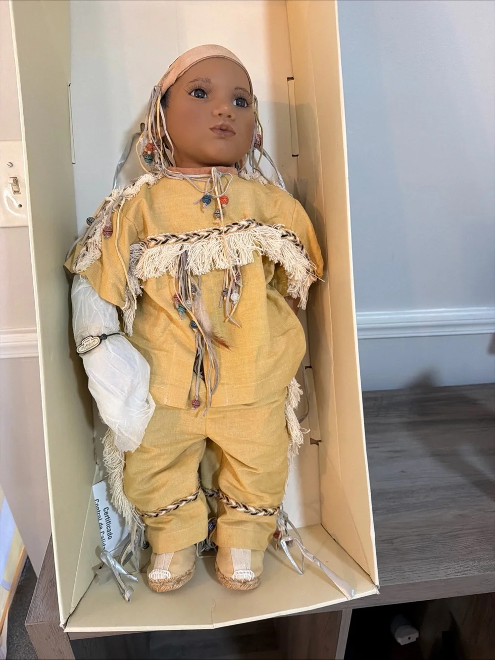 Annette Himstedt Doll Takuma Handcrafted Yellow Kids' Doll with Fringe Outfit